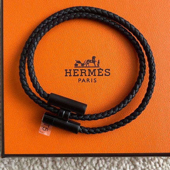 Brand New Ltd. Ed. Hermes So Black Tournis Trousse Bracelet Size T5 Unisex